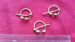 Set of 3 tiny brass fibula, Viking Baltic micro horseshoe brooch, Tribal Ancient Reenactment Historical Medieval Jewellery