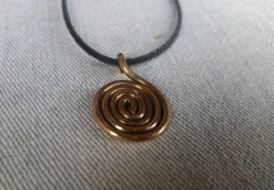Spiral Wire Grass-Snake Sun Design Tribal Brass Pendant, Balts Vikings Necklace