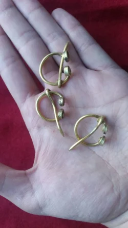Set of 3 tiny brass fibula, Viking Baltic micro horseshoe brooch, Tribal Ancient Reenactment Historical Medieval Jewellery