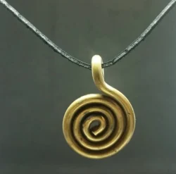 Spiral Wire Grass-Snake Sun Design Tribal Brass Pendant, Balts Vikings Necklace