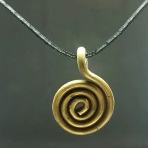 Spiral Wire Grass-Snake Sun Design Tribal Brass Pendant, Balts Vikings Necklace